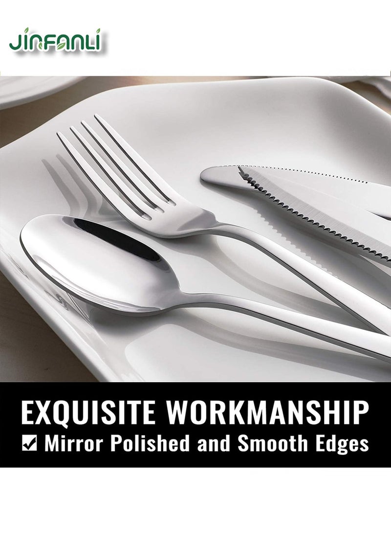 جين فان ل أنا طقم أدوات مائدة من 24 قطعة مع سكاكين شرائح اللحم تكفي 4 أشخاص، طقم أدوات مائدة من الفولاذ المقاوم للصدأ، طقم أدوات مائدة مصقولة بمرآة، طقم أدوات مائدة للمطبخ المنزلي، يتضمن طقم شوكة وسكين وملعقة - Image 3